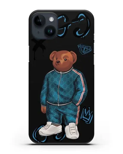 Чехол Медведь Тедди в спортивном костюме Гуччи (Gucci) силиконовый для iPhone 14 Plus