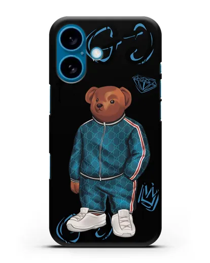 Чехол Медведь Тедди в спортивном костюме Гуччи (Gucci) силиконовый для iPhone 16