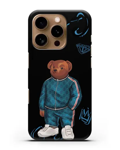 Чехол Медведь Тедди в спортивном костюме Гуччи (Gucci) силиконовый для iPhone 16 Pro