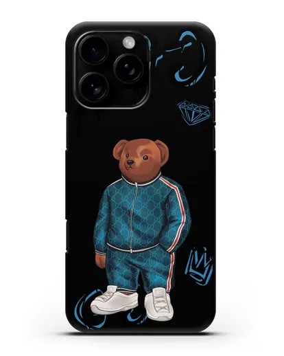 Чехол Медведь Тедди в спортивном костюме Гуччи (Gucci) силиконовый для iPhone 16 Pro Max