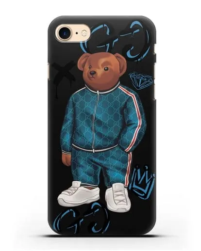 Чехол Медведь Тедди в спортивном костюме Гуччи (Gucci) силиконовый для iPhone 8
