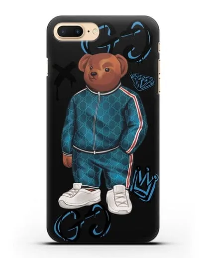 Чехол Медведь Тедди в спортивном костюме Гуччи (Gucci) силиконовый для iPhone 8 Plus