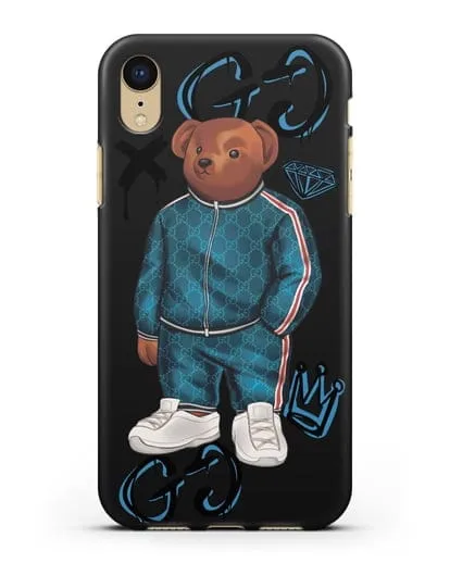 Чехол Медведь Тедди в спортивном костюме Гуччи (Gucci) силиконовый для iPhone XR