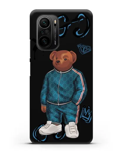 Чехол Медведь Тедди в спортивном костюме Гуччи (Gucci) силиконовый для Xiaomi Poco F3
