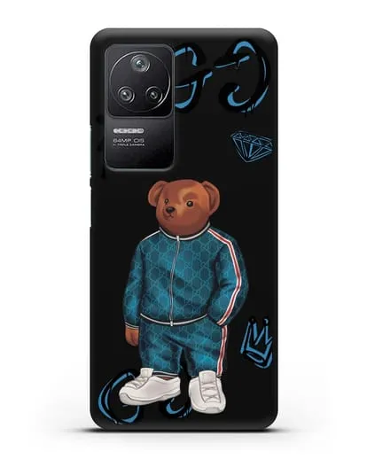Чехол Медведь Тедди в спортивном костюме Гуччи (Gucci) силиконовый для Xiaomi Poco F4