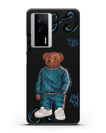 Чехол Медведь Тедди в спортивном костюме Гуччи (Gucci) силиконовый для Xiaomi Poco F5 Pro