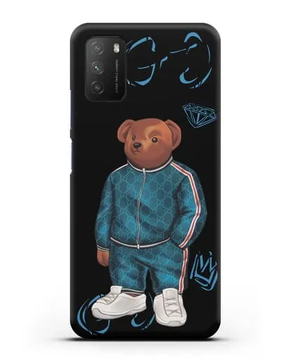 Чехол Медведь Тедди в спортивном костюме Гуччи (Gucci) силиконовый для Xiaomi Poco M3