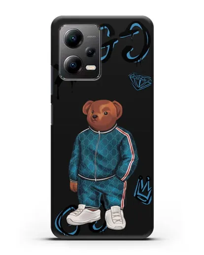 Чехол Медведь Тедди в спортивном костюме Гуччи (Gucci) силиконовый для Xiaomi Poco X5