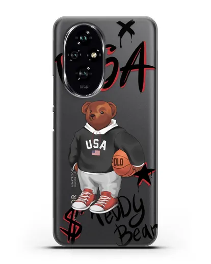 Чехол Медведь Тедди с баскетбольным мячом силиконовый для Honor 200