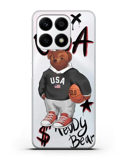 Чехол Медведь Тедди с баскетбольным мячом силиконовый для Honor X8a