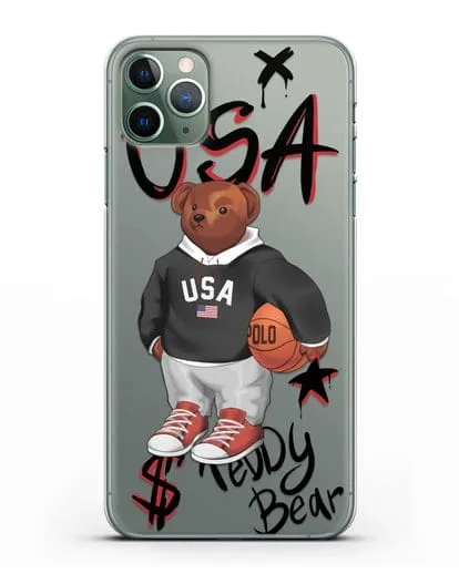 Чехол Медведь Тедди с баскетбольным мячом силиконовый для iPhone 11 Pro