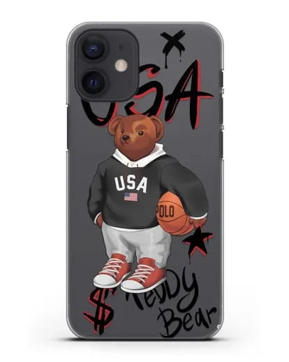 Чехол Медведь Тедди с баскетбольным мячом силиконовый для iPhone 12 mini