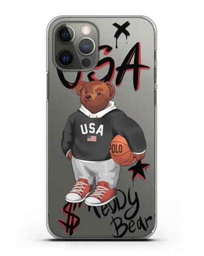 Чехол Медведь Тедди с баскетбольным мячом силиконовый для iPhone 12 Pro