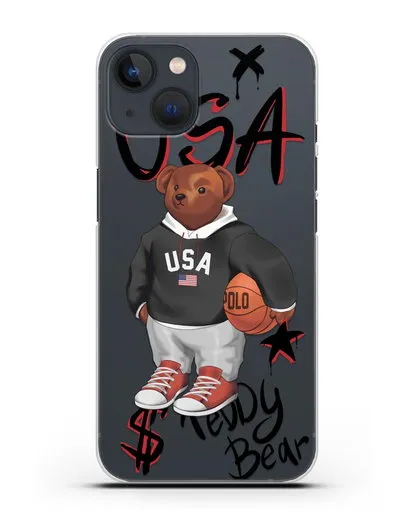 Чехол Медведь Тедди с баскетбольным мячом силиконовый для iPhone 13 Mini