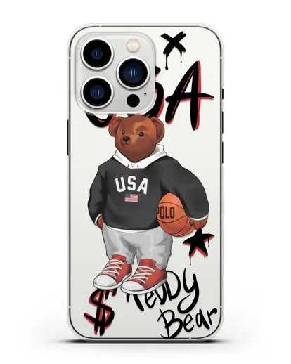 Чехол Медведь Тедди с баскетбольным мячом силиконовый для iPhone 13 Pro