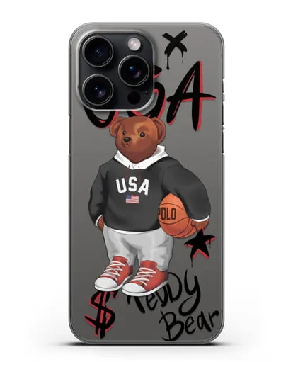 Чехол Медведь Тедди с баскетбольным мячом силиконовый для iPhone 15 Pro Max