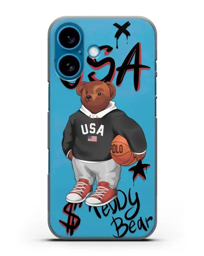 Чехол Медведь Тедди с баскетбольным мячом силиконовый для iPhone 16
