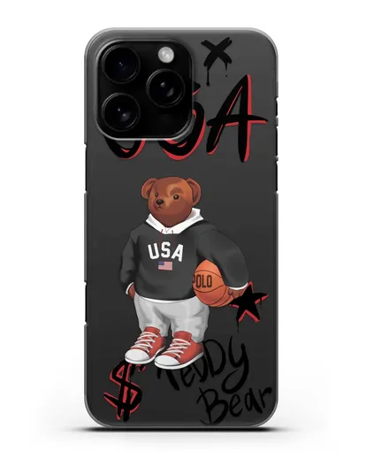 Чехол Медведь Тедди с баскетбольным мячом силиконовый для iPhone 16 Pro Max