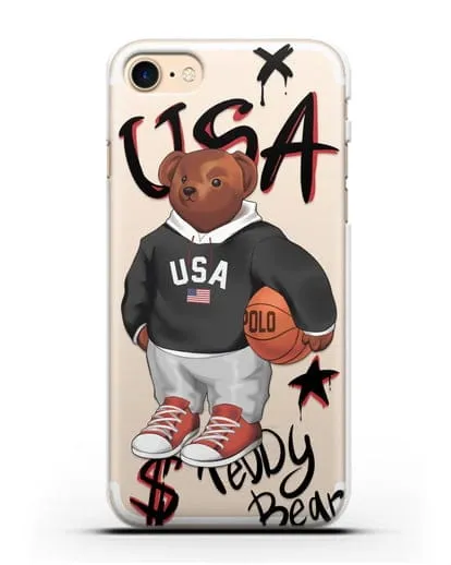 Чехол Медведь Тедди с баскетбольным мячом силиконовый для iPhone 8