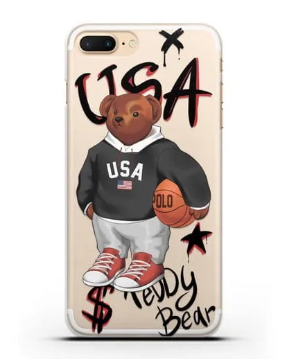 Чехол Медведь Тедди с баскетбольным мячом силиконовый для iPhone 8 Plus