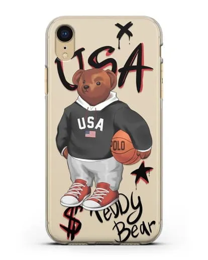 Чехол Медведь Тедди с баскетбольным мячом силиконовый для iPhone XR