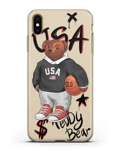 Чехол Медведь Тедди с баскетбольным мячом силиконовый для iPhone XS Max