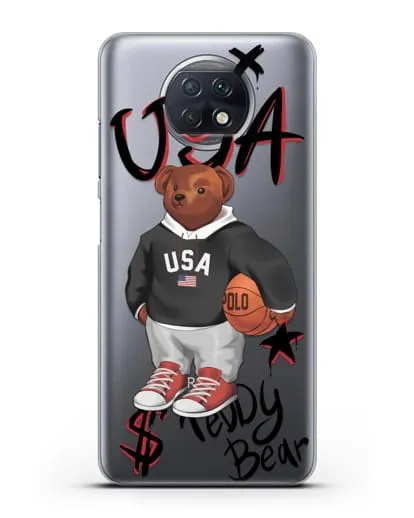 Чехол Медведь Тедди с баскетбольным мячом силиконовый для Xiaomi Redmi Note 9T