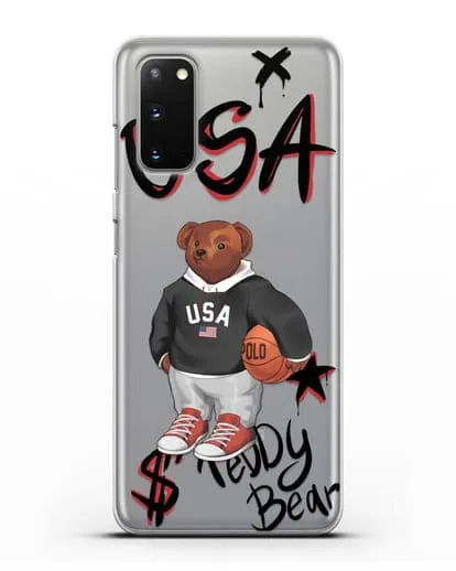 Чехол Медведь Тедди с баскетбольным мячом силиконовый для Samsung Galaxy S20 [SM-G980F]