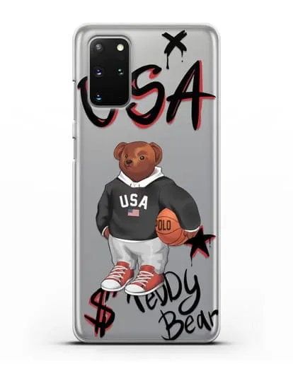 Чехол Медведь Тедди с баскетбольным мячом силиконовый для Samsung Galaxy S20 Plus [SM-G985F]