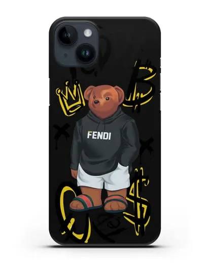 Чехол Медведь Тедди в сандалях Гуччи (Gucci) силиконовый для iPhone 14 Plus