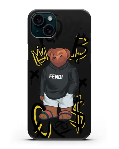 Чехол Медведь Тедди в сандалях Гуччи (Gucci) силиконовый для iPhone 15 Plus