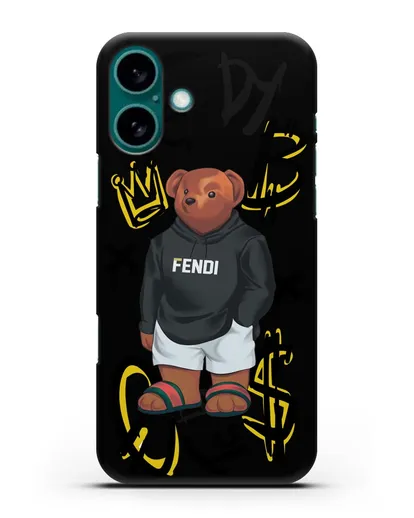 Чехол Медведь Тедди в сандалях Гуччи (Gucci) силиконовый для iPhone 16 Plus
