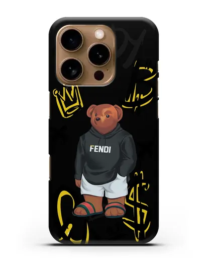 Чехол Медведь Тедди в сандалях Гуччи (Gucci) силиконовый для iPhone 16 Pro