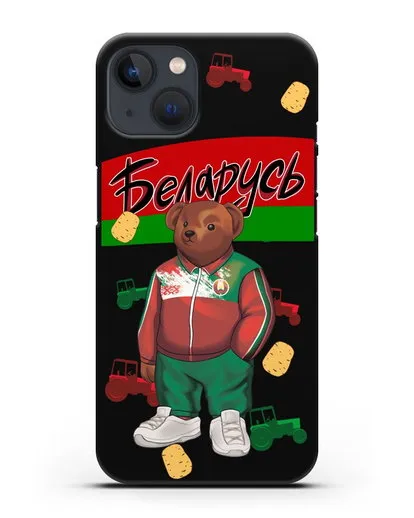 Чехол Медведь Тедди в костюме сборной Республики Беларусь силиконовый для iPhone 13