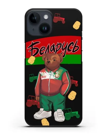 Чехол Медведь Тедди в костюме сборной Республики Беларусь силиконовый для iPhone 14