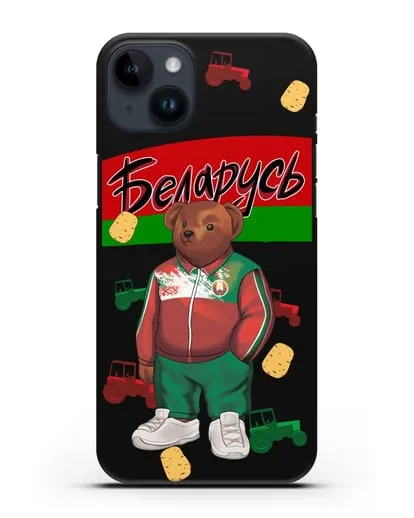 Чехол Медведь Тедди в костюме сборной Республики Беларусь силиконовый для iPhone 14 Plus