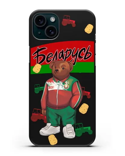 Чехол Медведь Тедди в костюме сборной Республики Беларусь силиконовый для iPhone 15 Plus