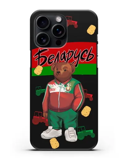 Чехол Медведь Тедди в костюме сборной Республики Беларусь силиконовый для iPhone 15 Pro Max