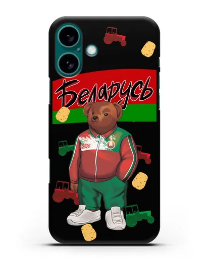 Чехол Медведь Тедди в костюме сборной Республики Беларусь силиконовый для iPhone 16 Plus