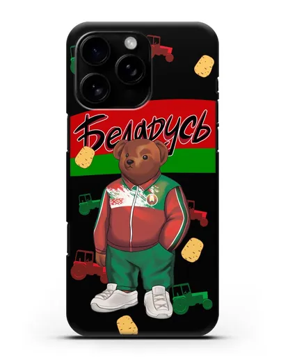 Чехол Медведь Тедди в костюме сборной Республики Беларусь силиконовый для iPhone 16 Pro Max