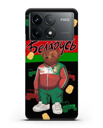 Чехол Медведь Тедди в костюме сборной Республики Беларусь силиконовый для Xiaomi Poco F6 Pro