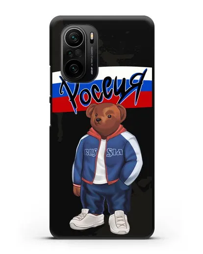 Чехол Медведь Тедди в костюме сборной России силиконовый для Xiaomi Poco F3