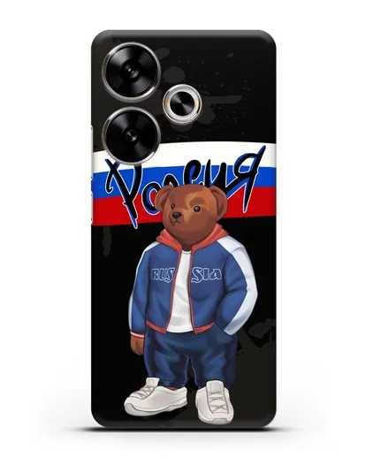 Чехол Медведь Тедди в костюме сборной России силиконовый для Xiaomi Poco F6