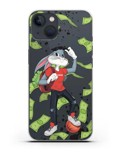 Чехол Багз Банни (Bugs Bunny) с сумкой денег силиконовый для iPhone 13 Mini