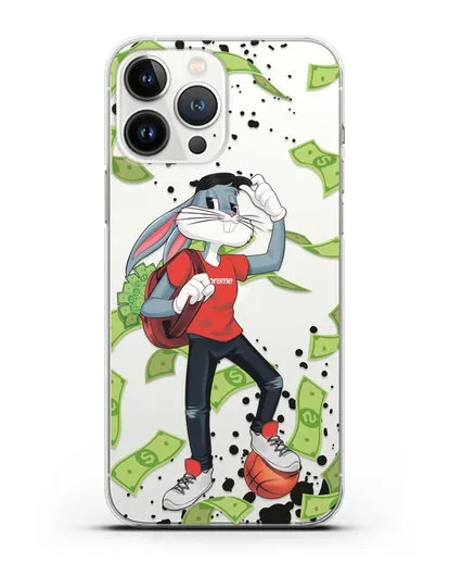 Чехол Багз Банни (Bugs Bunny) с сумкой денег силиконовый для iPhone 13 Pro Max