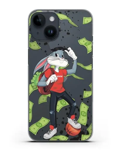 Чехол Багз Банни (Bugs Bunny) с сумкой денег силиконовый для iPhone 14