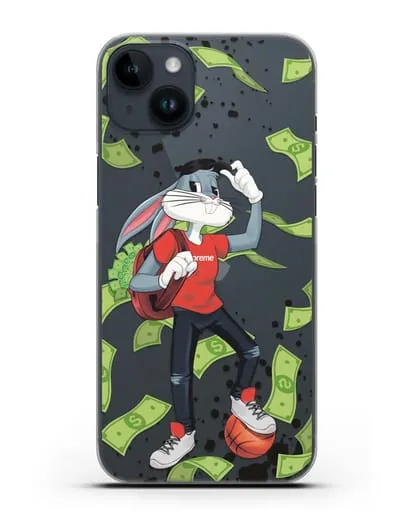 Чехол Багз Банни (Bugs Bunny) с сумкой денег силиконовый для iPhone 14 Plus