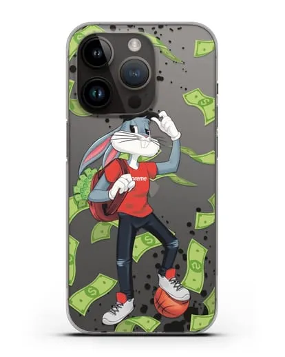 Чехол Багз Банни (Bugs Bunny) с сумкой денег силиконовый для iPhone 14 Pro