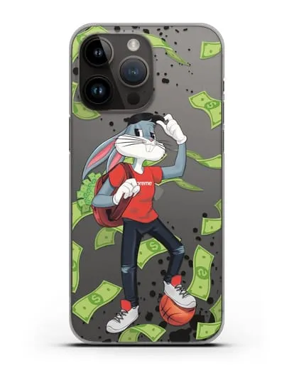 Чехол Багз Банни (Bugs Bunny) с сумкой денег силиконовый для iPhone 14 Pro Max