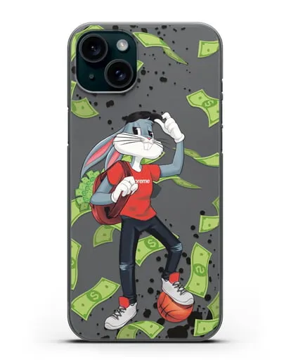 Чехол Багз Банни (Bugs Bunny) с сумкой денег силиконовый для iPhone 15 Plus